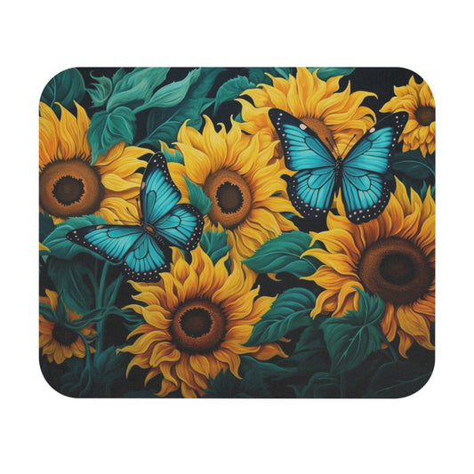 Sunflower & Blue Butterfly Mouse Pad — Floral Desk Mousepad for Nature Lovers