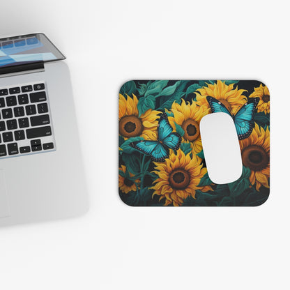 Sunflower & Blue Butterfly Mouse Pad — Floral Desk Mousepad for Nature Lovers