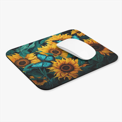 Sunflower & Blue Butterfly Mouse Pad — Floral Desk Mousepad for Nature Lovers