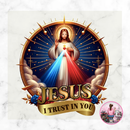 Jesus Misericordioso "JESUS I TRUST IN YOU" 6 in x 5.75 in - DTF TRANSFERENCIA